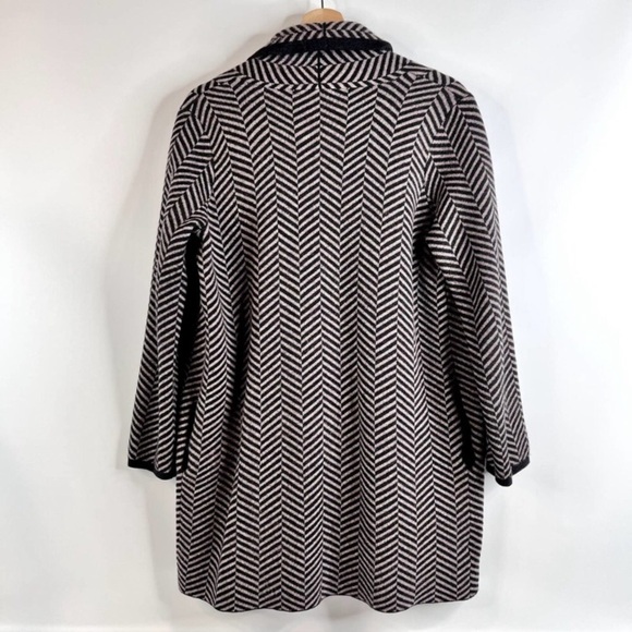 ANN TAYLOR Wool Blend Open Long Cardigan Duster in Woven Herringbone Pattern - Picture 4 of 11